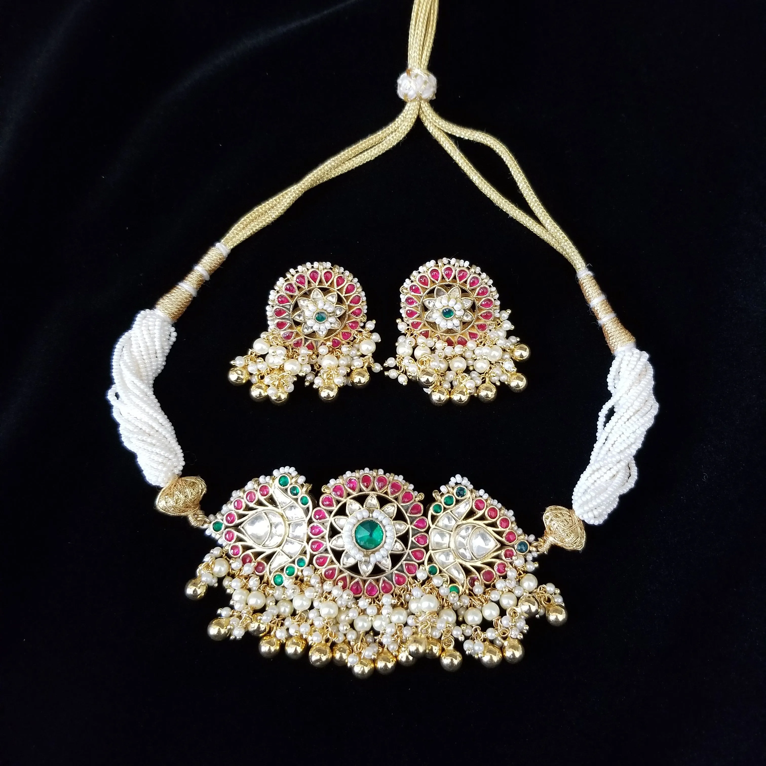 Premium Pearl Choker Kundan Set