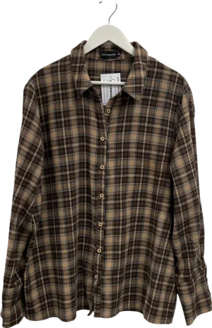 PrettyLittleThing Brown Oversized Checked Flannel Shirt One Size