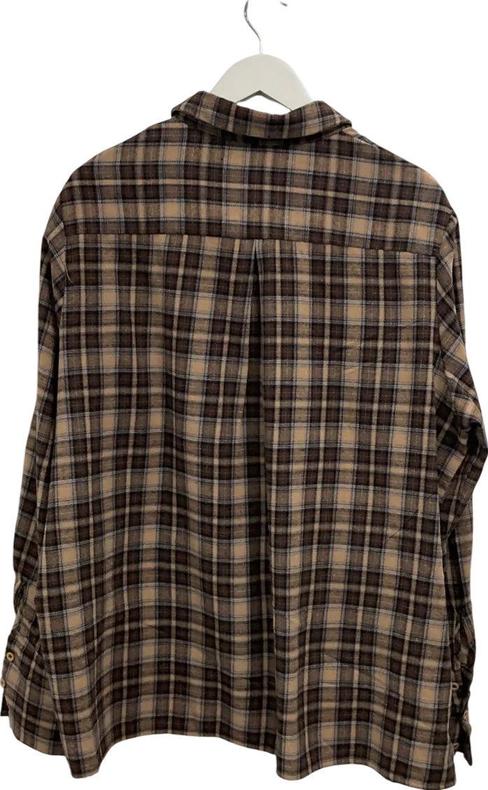 PrettyLittleThing Brown Oversized Checked Flannel Shirt One Size