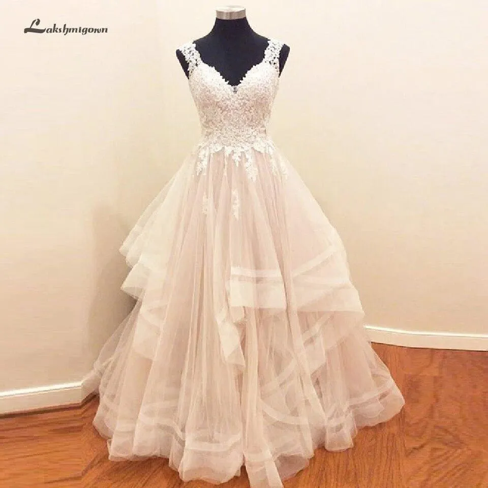 Princess Wedding Gowns Lace Appliques See Through Back Bridal Dress
