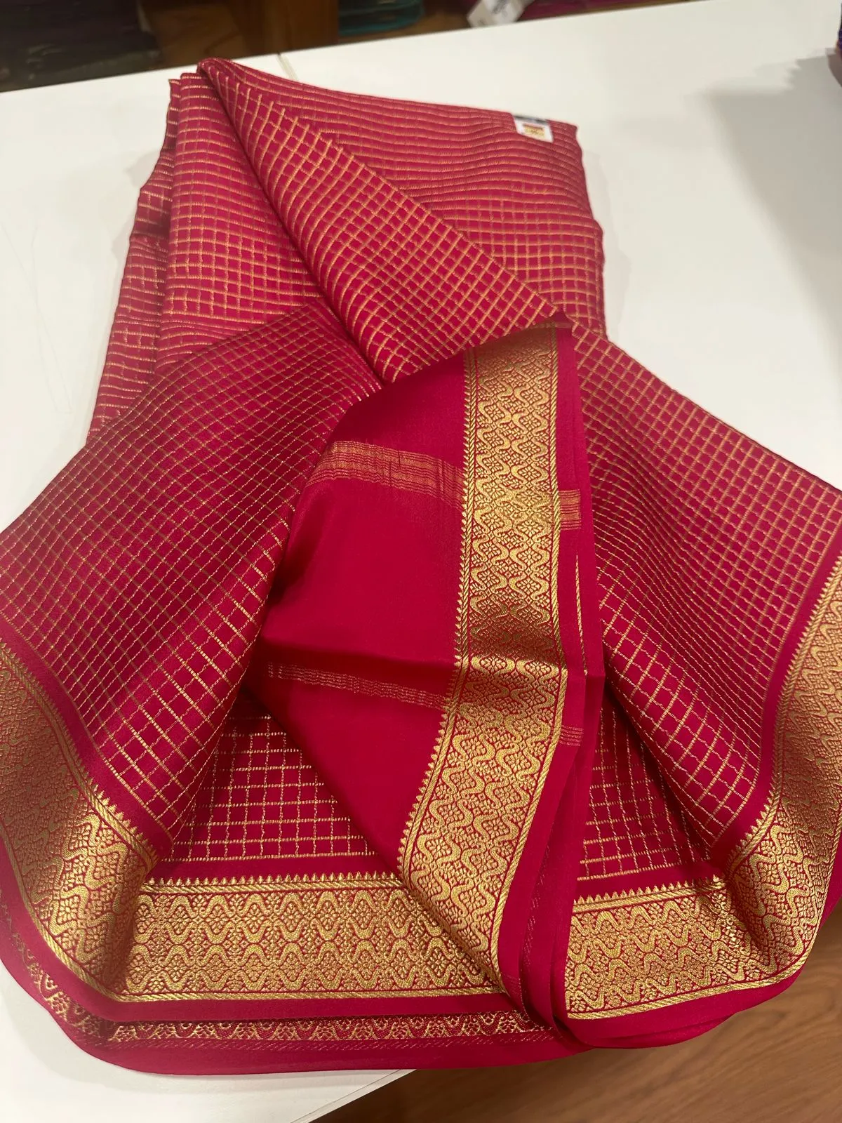 Pure Mysore Silk Small Check Designer Saree