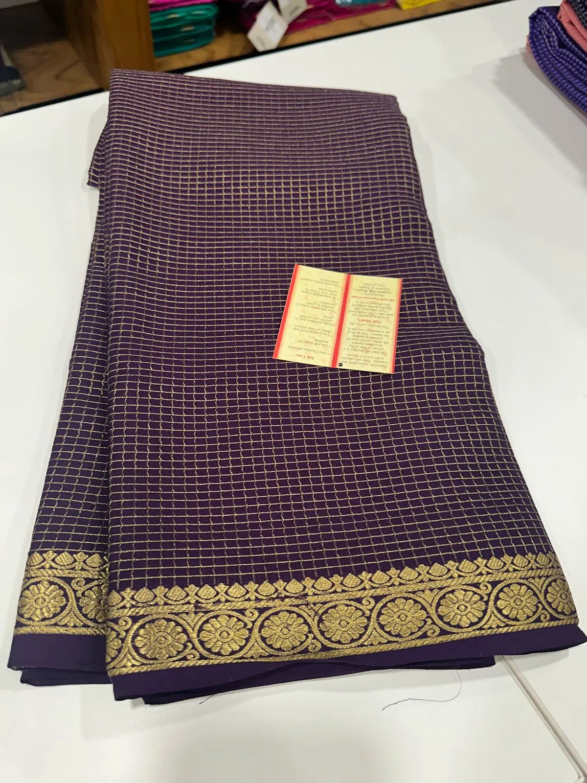 Pure Mysore Silk Small Check Designer Saree