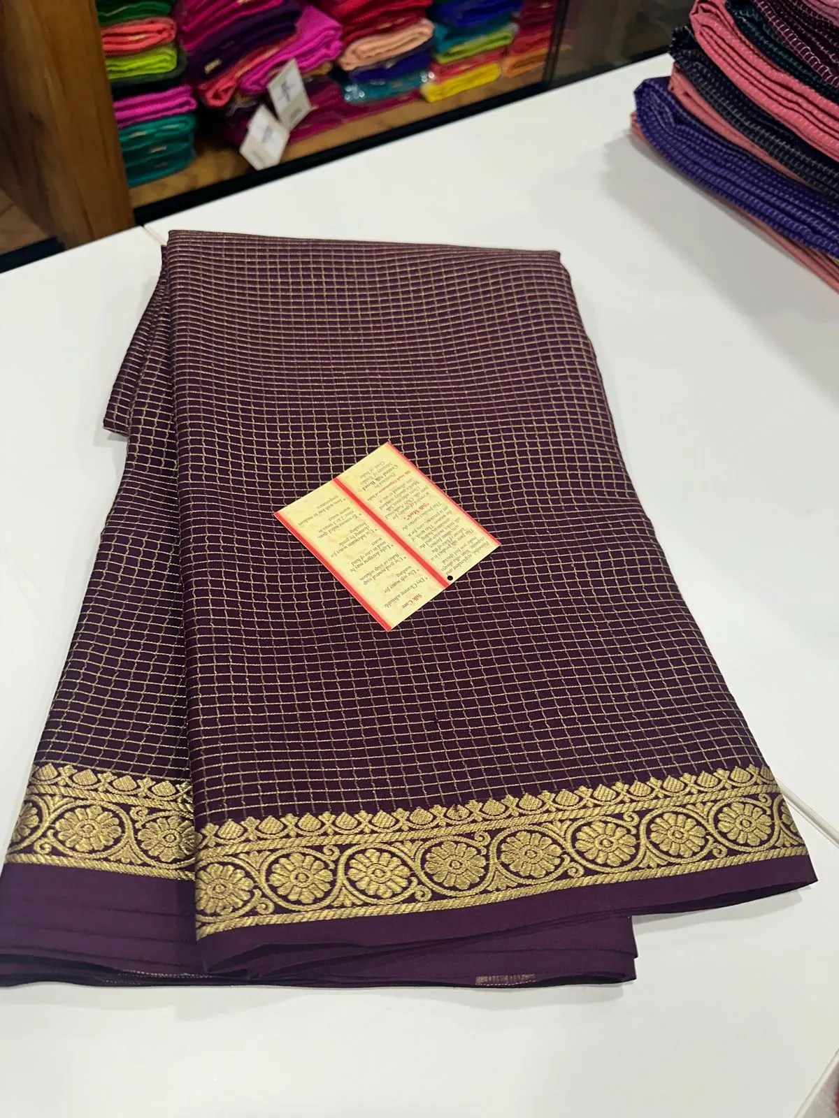 Pure Mysore Silk Small Check Designer Saree