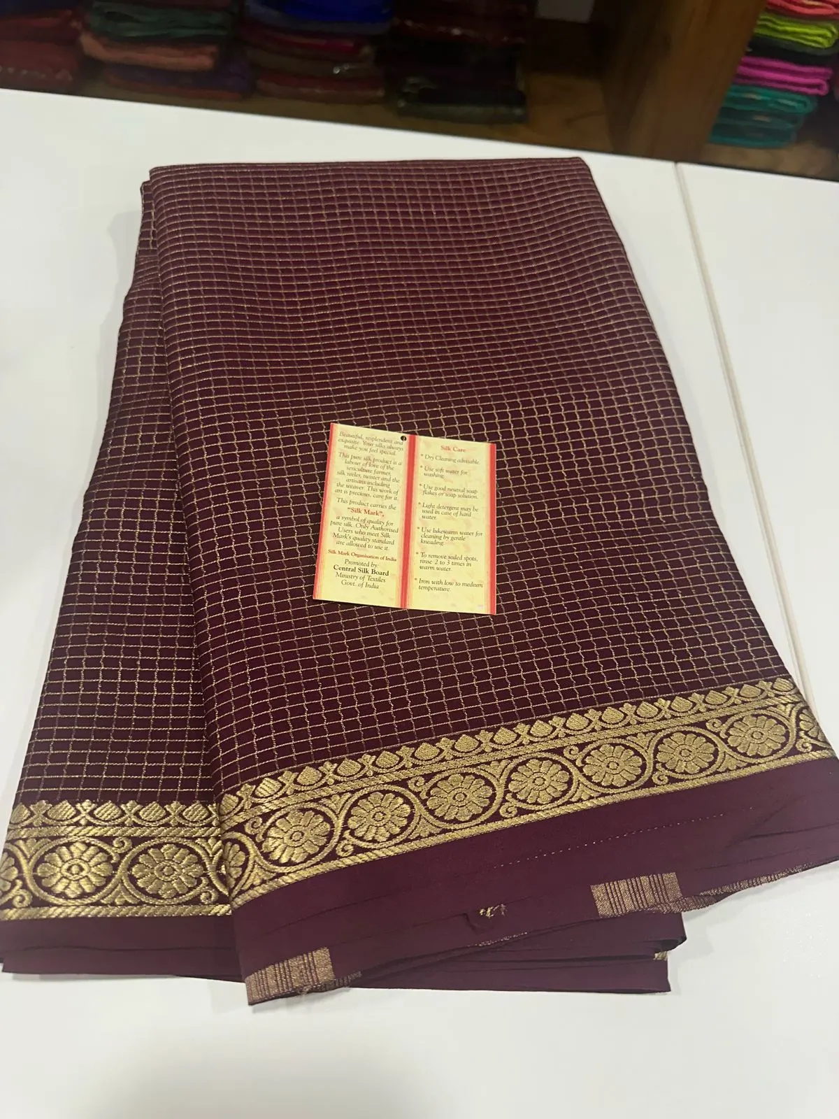 Pure Mysore Silk Small Check Designer Saree