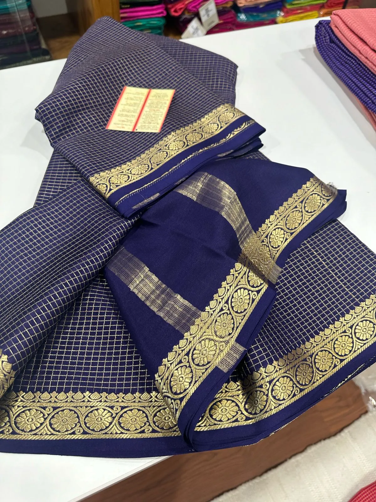 Pure Mysore Silk Small Check Designer Saree