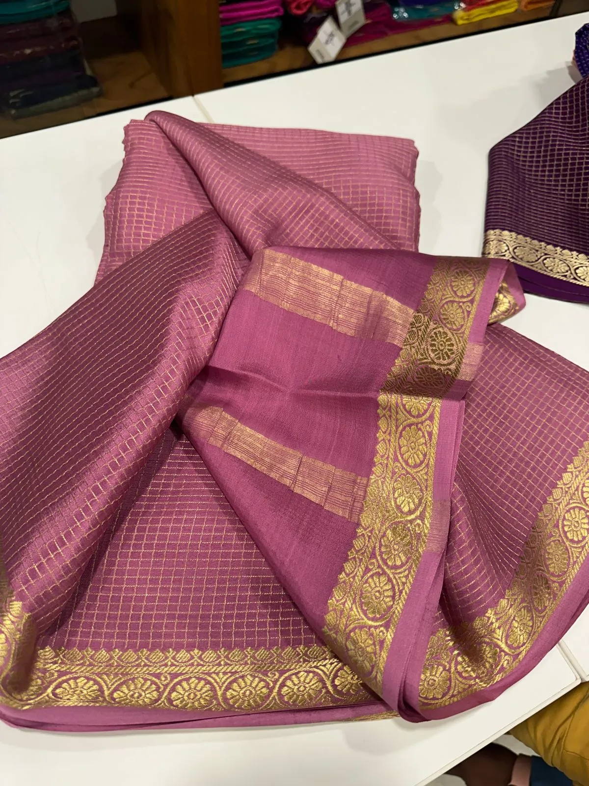 Pure Mysore Silk Small Check Designer Saree
