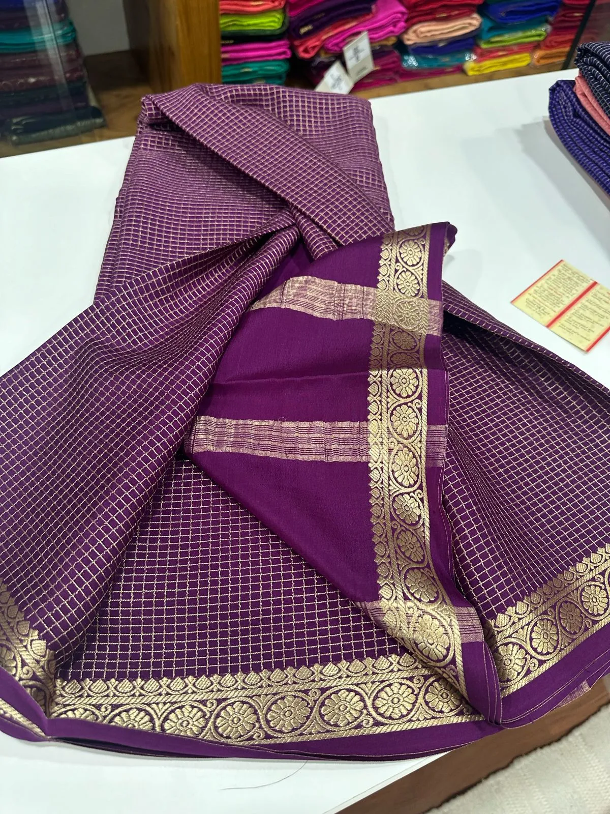Pure Mysore Silk Small Check Designer Saree