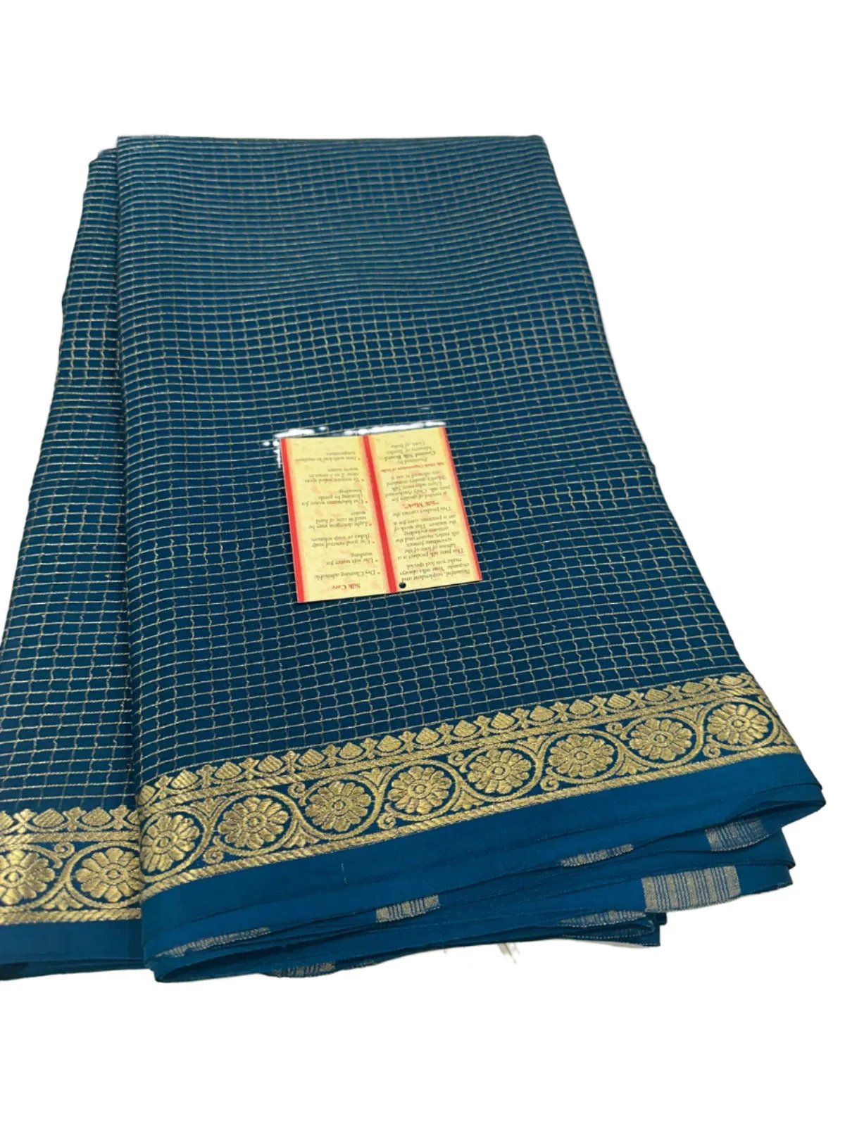 Pure Mysore Silk Small Check Designer Saree