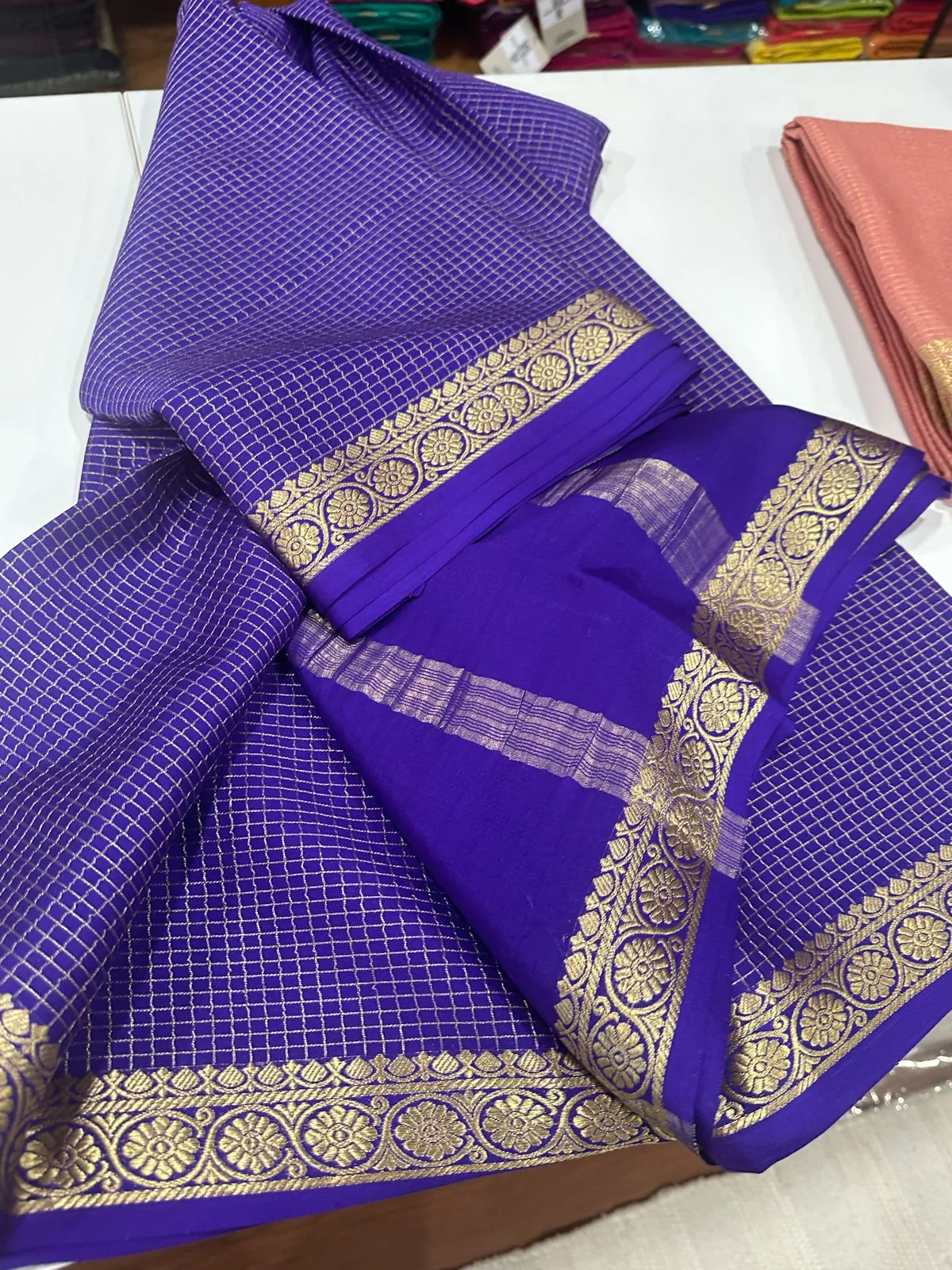 Pure Mysore Silk Small Check Designer Saree