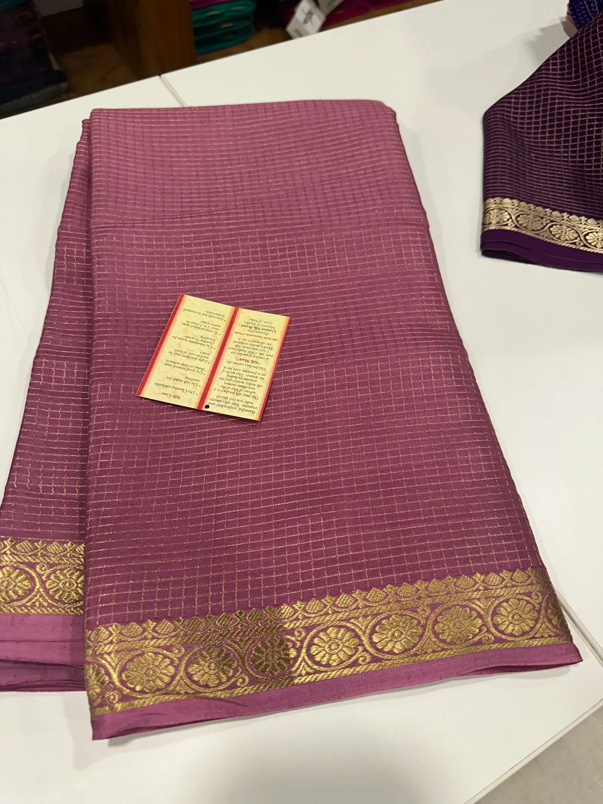 Pure Mysore Silk Small Check Designer Saree