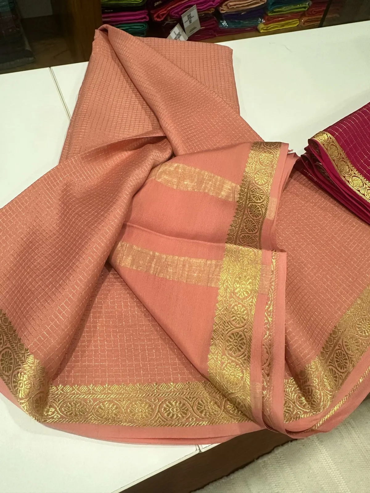 Pure Mysore Silk Small Check Designer Saree