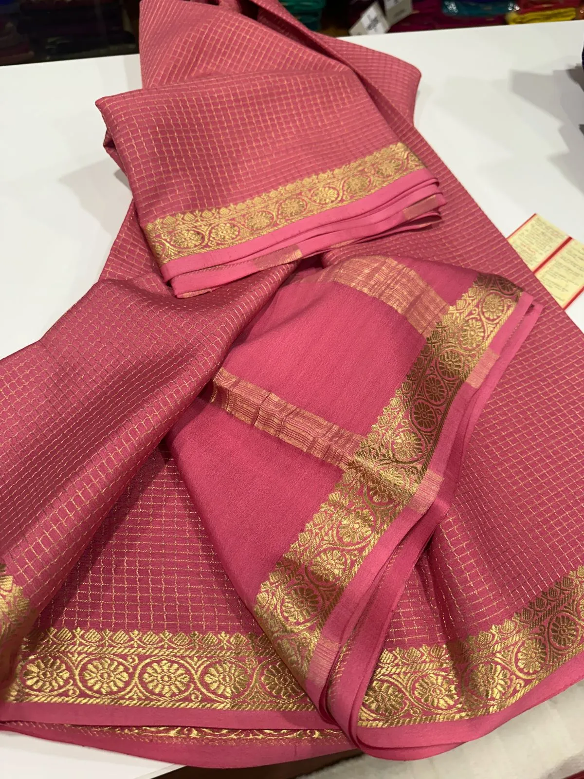 Pure Mysore Silk Small Check Designer Saree