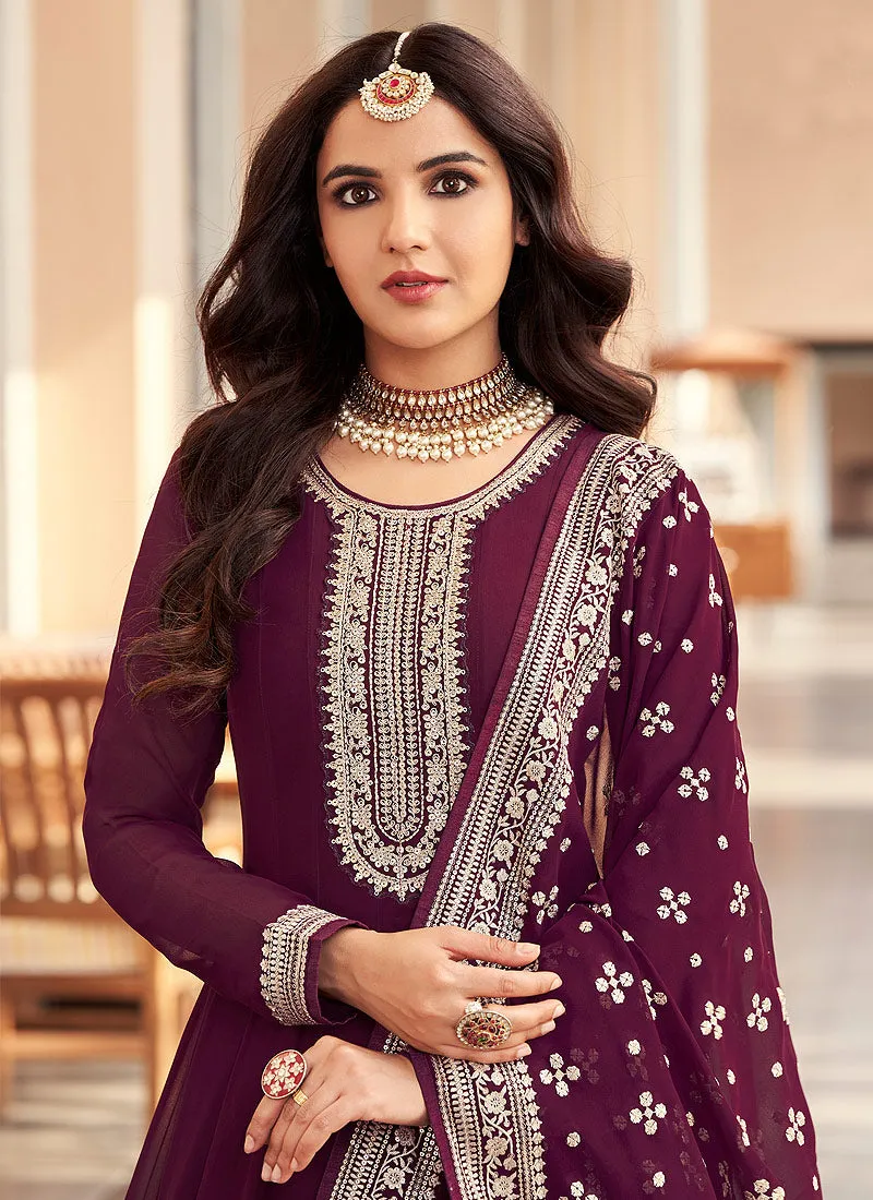 Purple Embroidered Designer Anarkali Suit