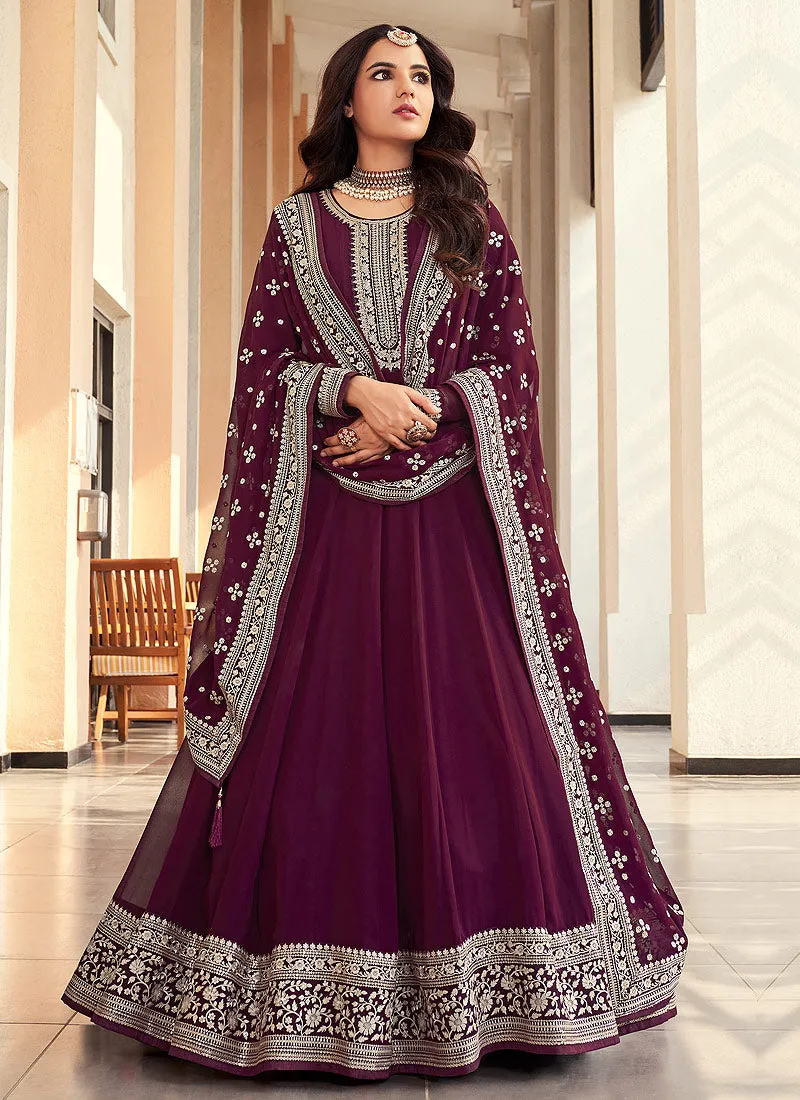 Purple Embroidered Designer Anarkali Suit