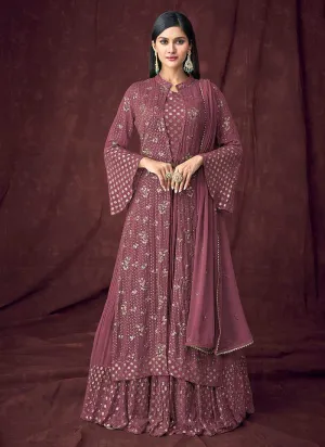 Purple Heavy Embroidered Designer Jacket Style Lehenga