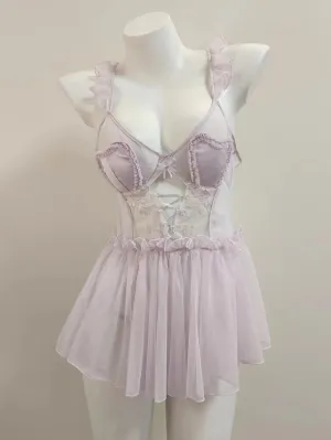 Purple Sheer Corset Babydoll Dress