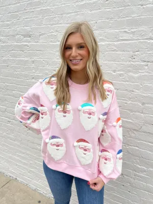 QUEEN OF SPARKLES SANTA SWEATSHIRT - PINK