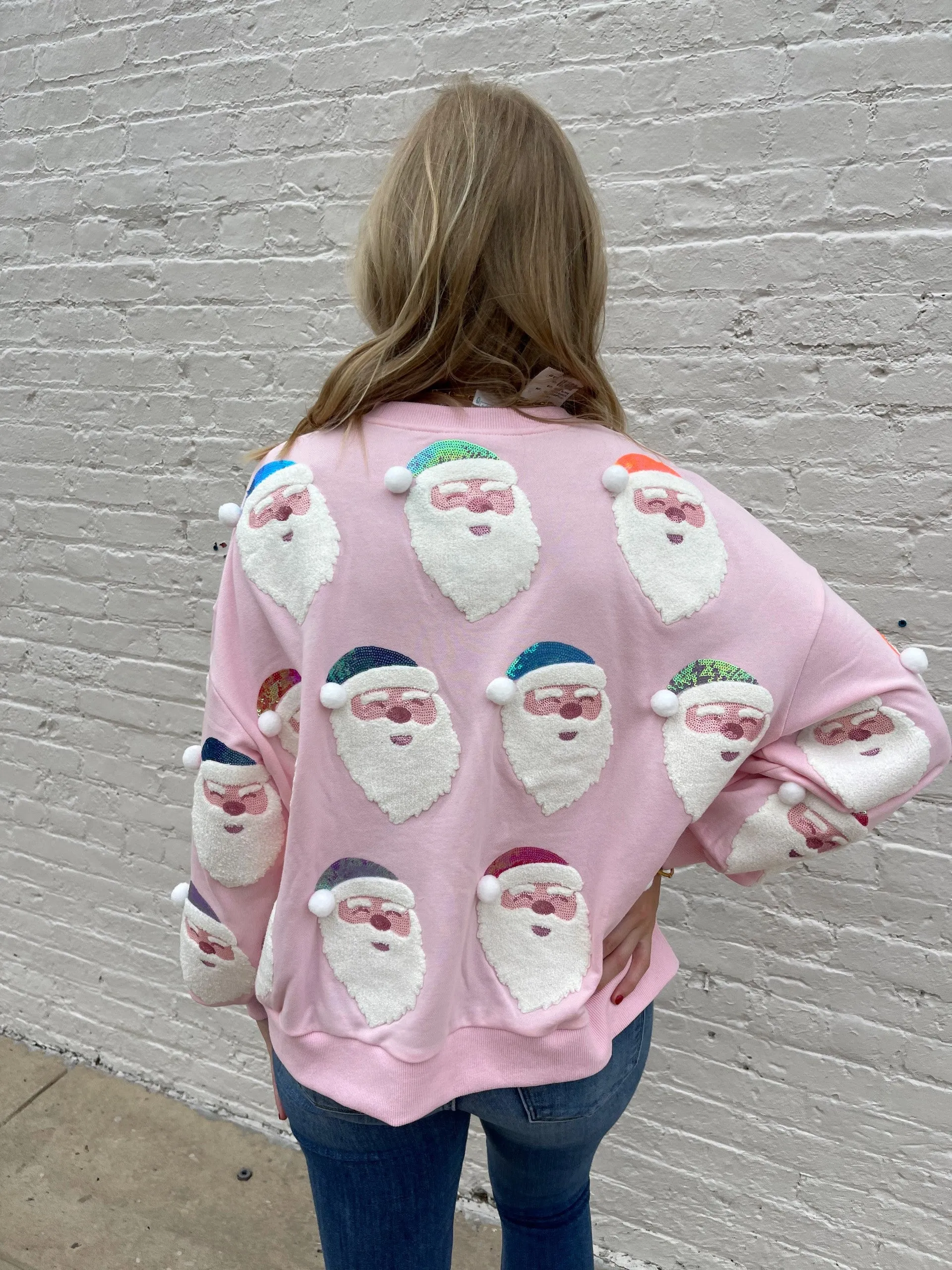 QUEEN OF SPARKLES SANTA SWEATSHIRT - PINK