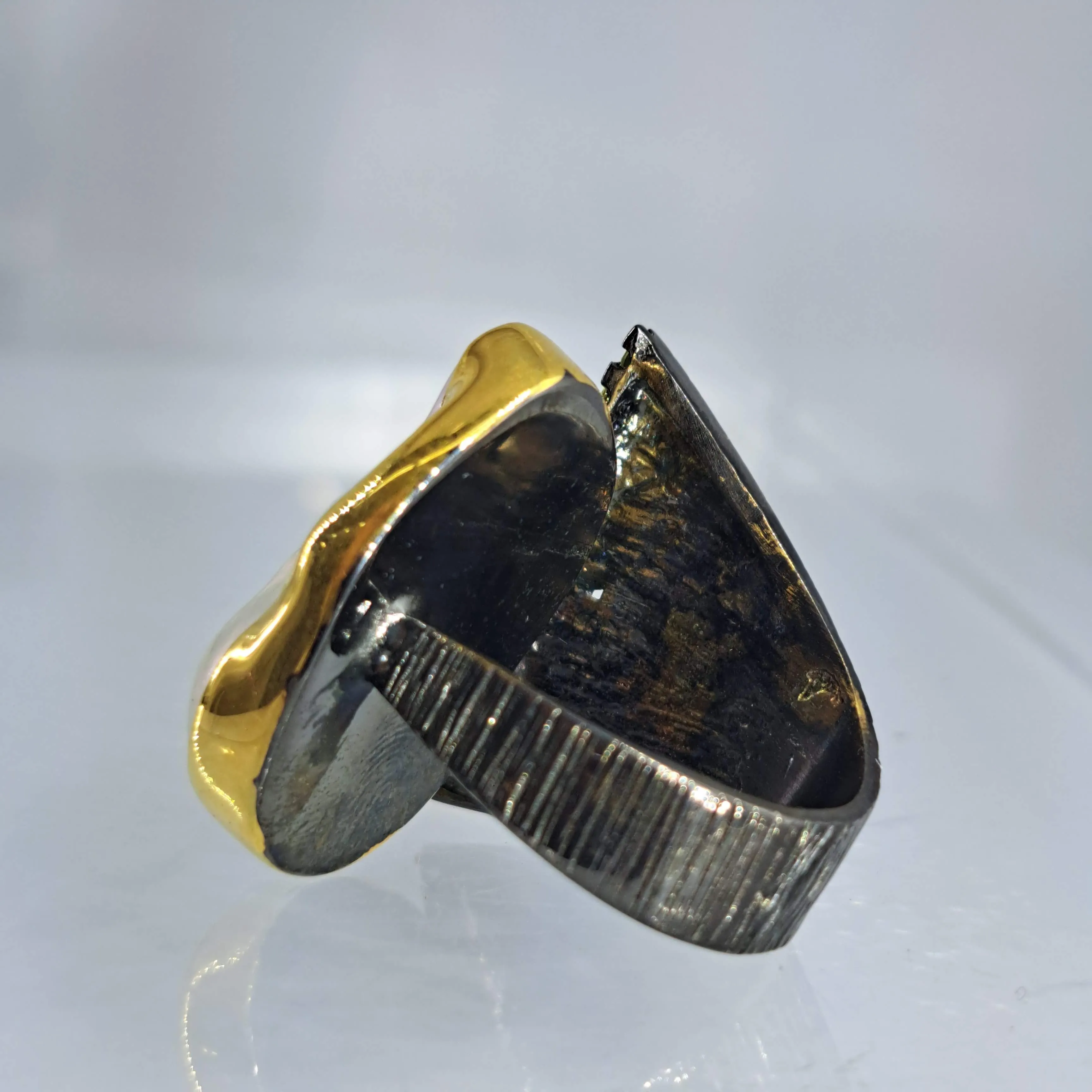 "Blings Me Joy" Sz 7.5 to 8 Ring - Baroque Pearl, Sapphire, Black Sterling, 18k