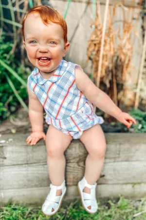 "Dexter" Blue & Red Check Romper