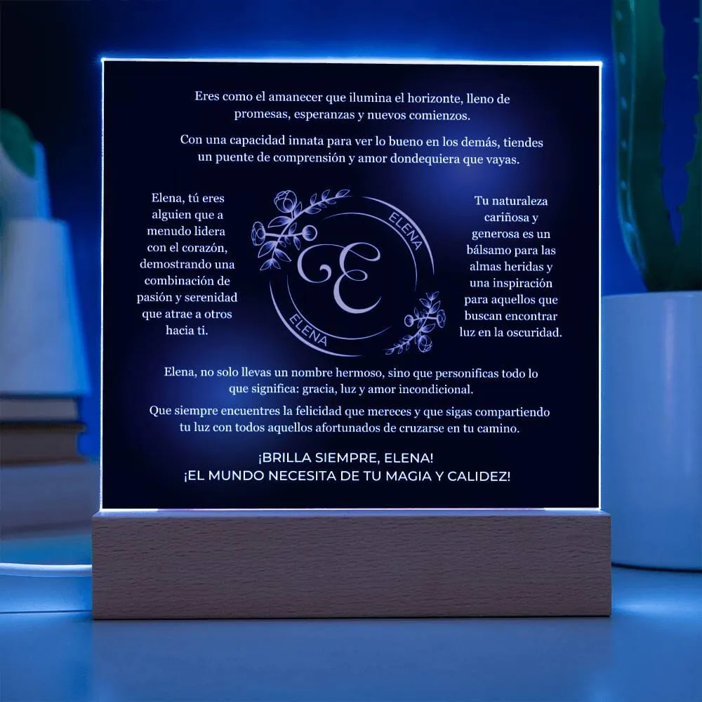 "Eclipsa lo Común y Celebra lo Extraordinario: Acrílico Inspirador para ELENA, la Luz del Amanecer"