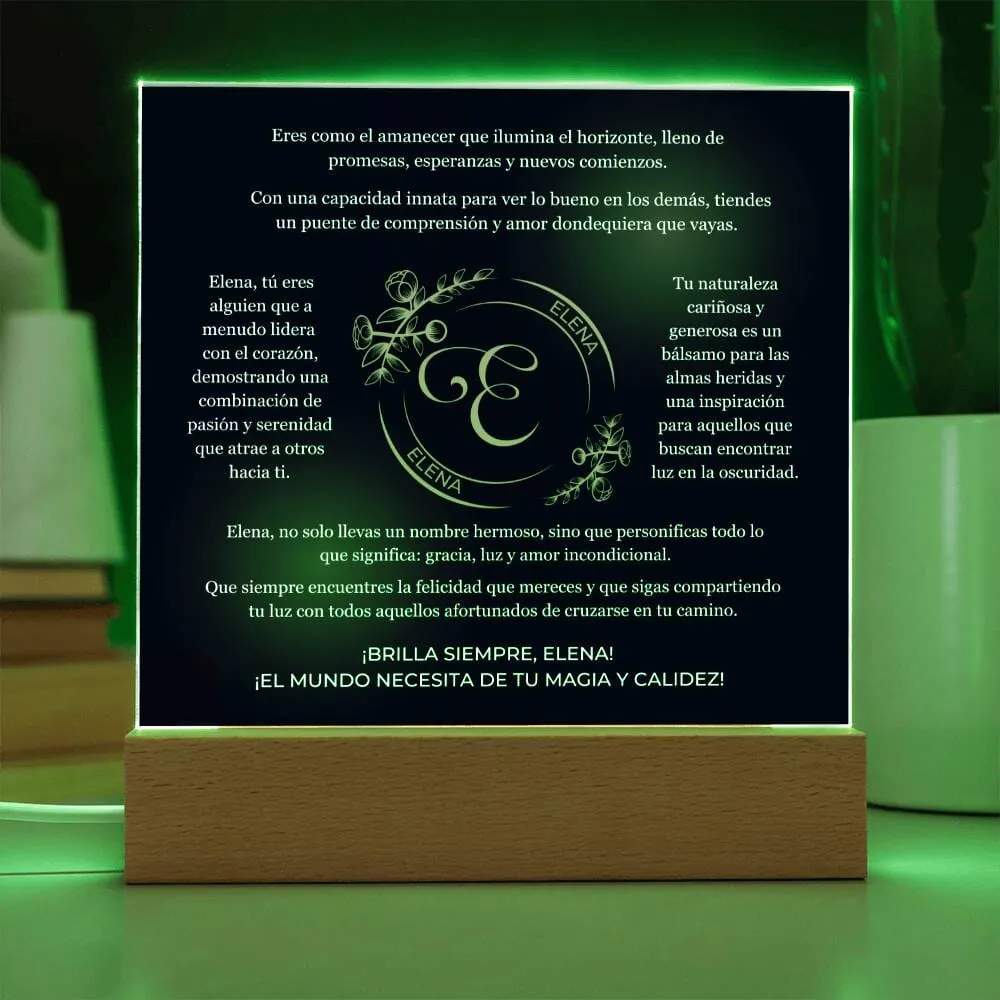 "Eclipsa lo Común y Celebra lo Extraordinario: Acrílico Inspirador para ELENA, la Luz del Amanecer"