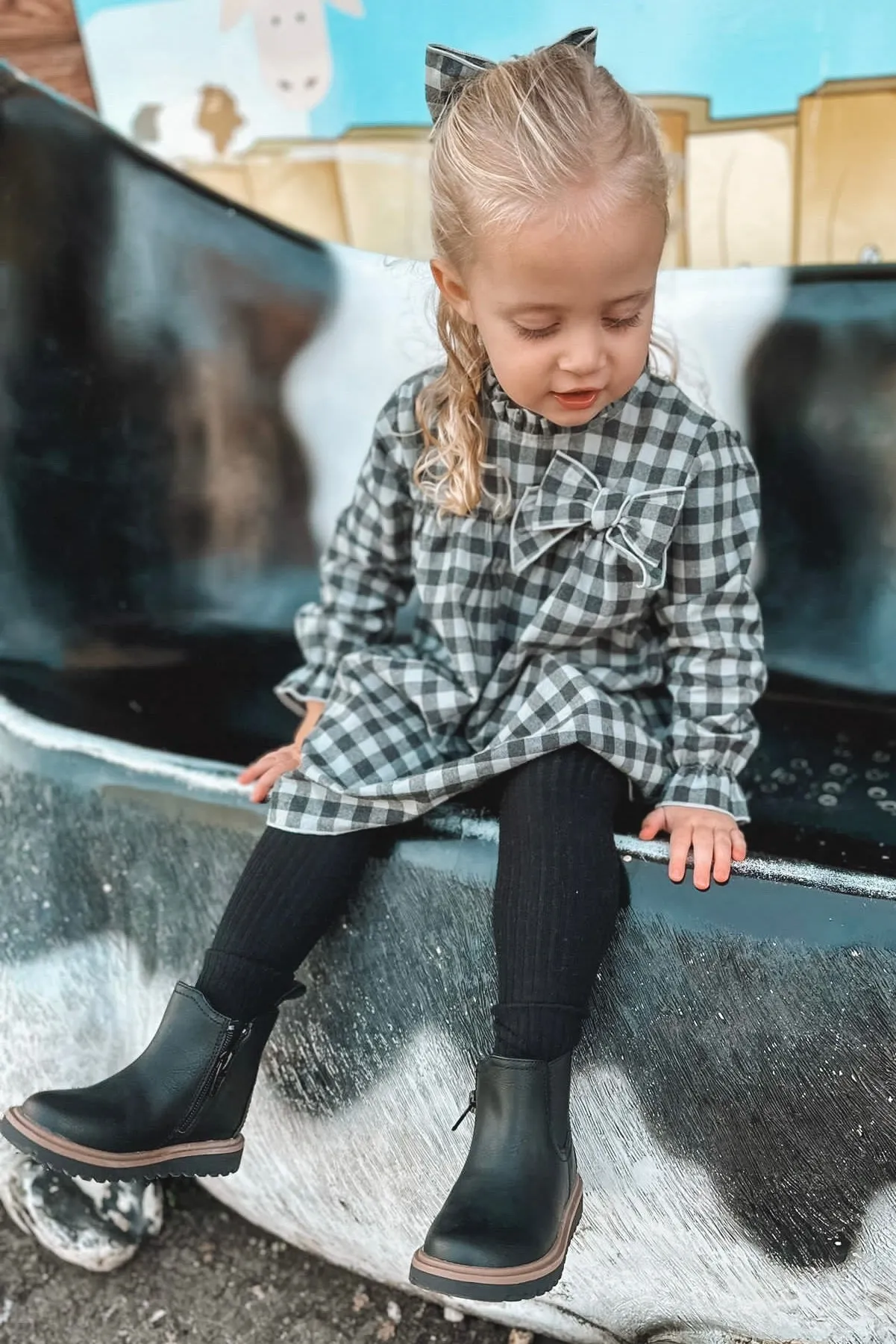 "Esmee" Charcoal Checked Dress