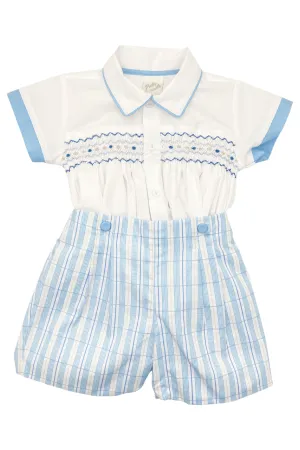 "Isaiah" Blue Smocked Shirt & Checked Shorts