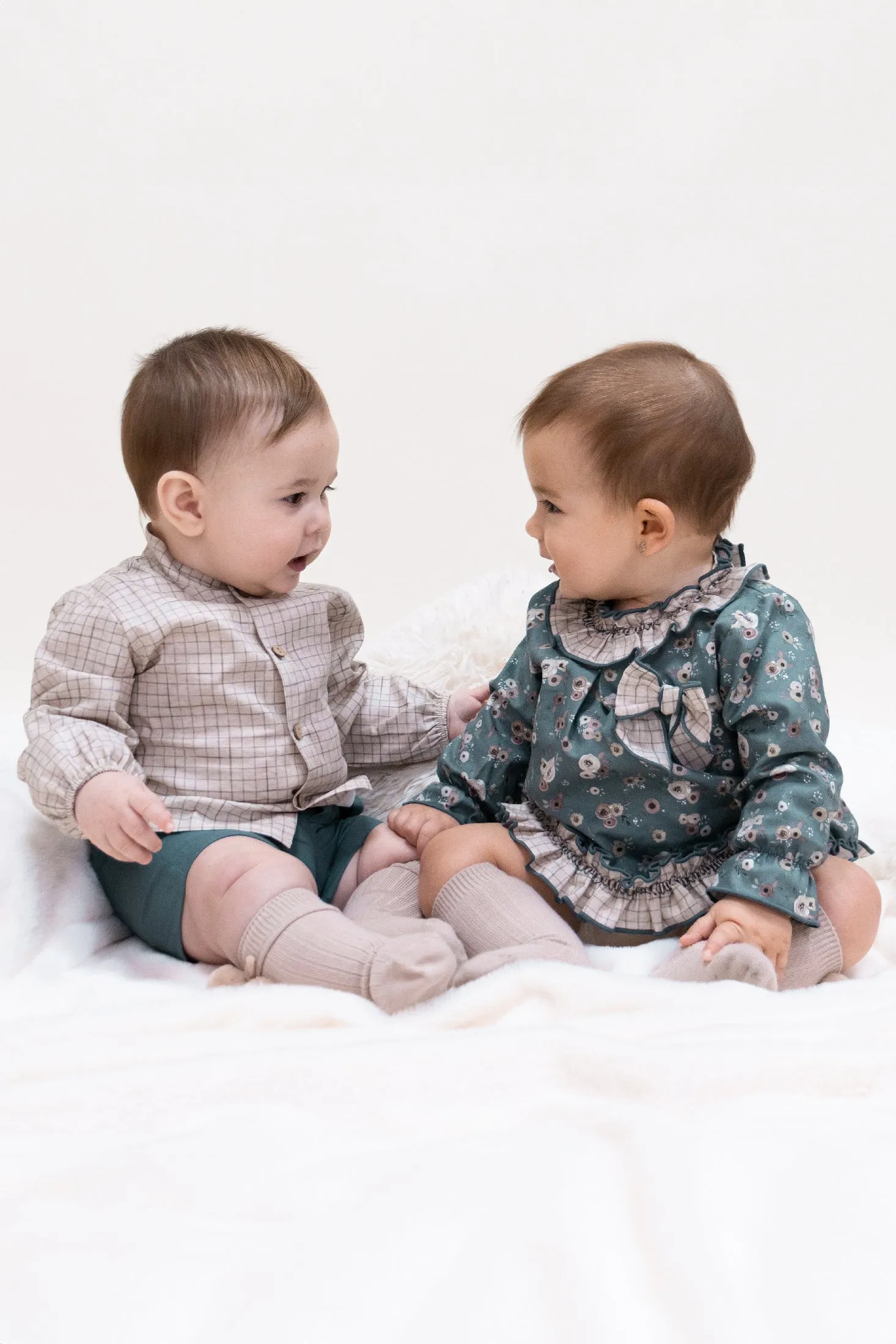 "Maria" Linen Blouse & Teal Floral Pinafore Dress