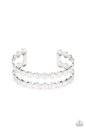 "On the Spot Shimmer" Silver Metal Open Circle High Polish Cuff Bracelet