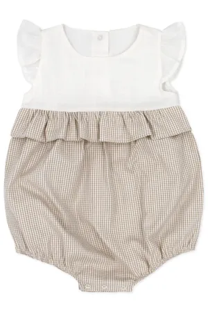 "Skye" Beige Checked Romper