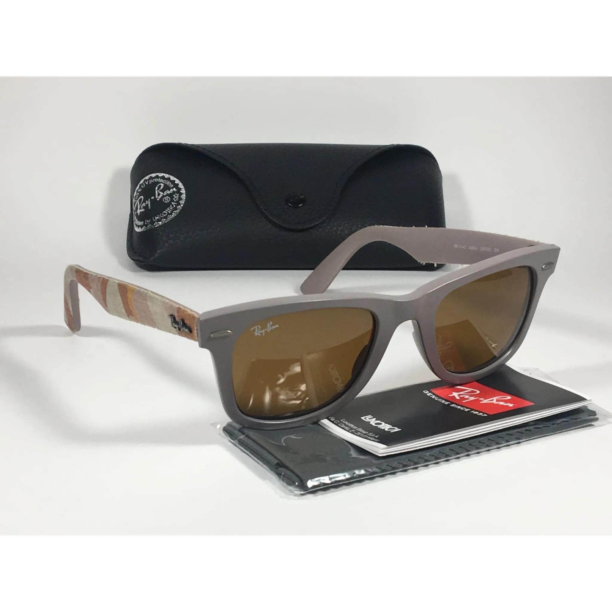 Ray-Ban Urban Camo Wayfarer Sunglasses Gray Matte Beige Frame Brown B-15 Lens