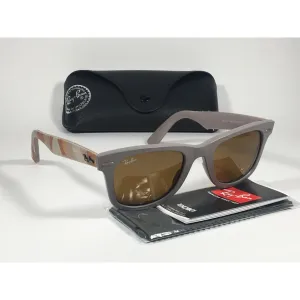 Ray-Ban Urban Camo Wayfarer Sunglasses Gray Matte Beige Frame Brown B-15 Lens