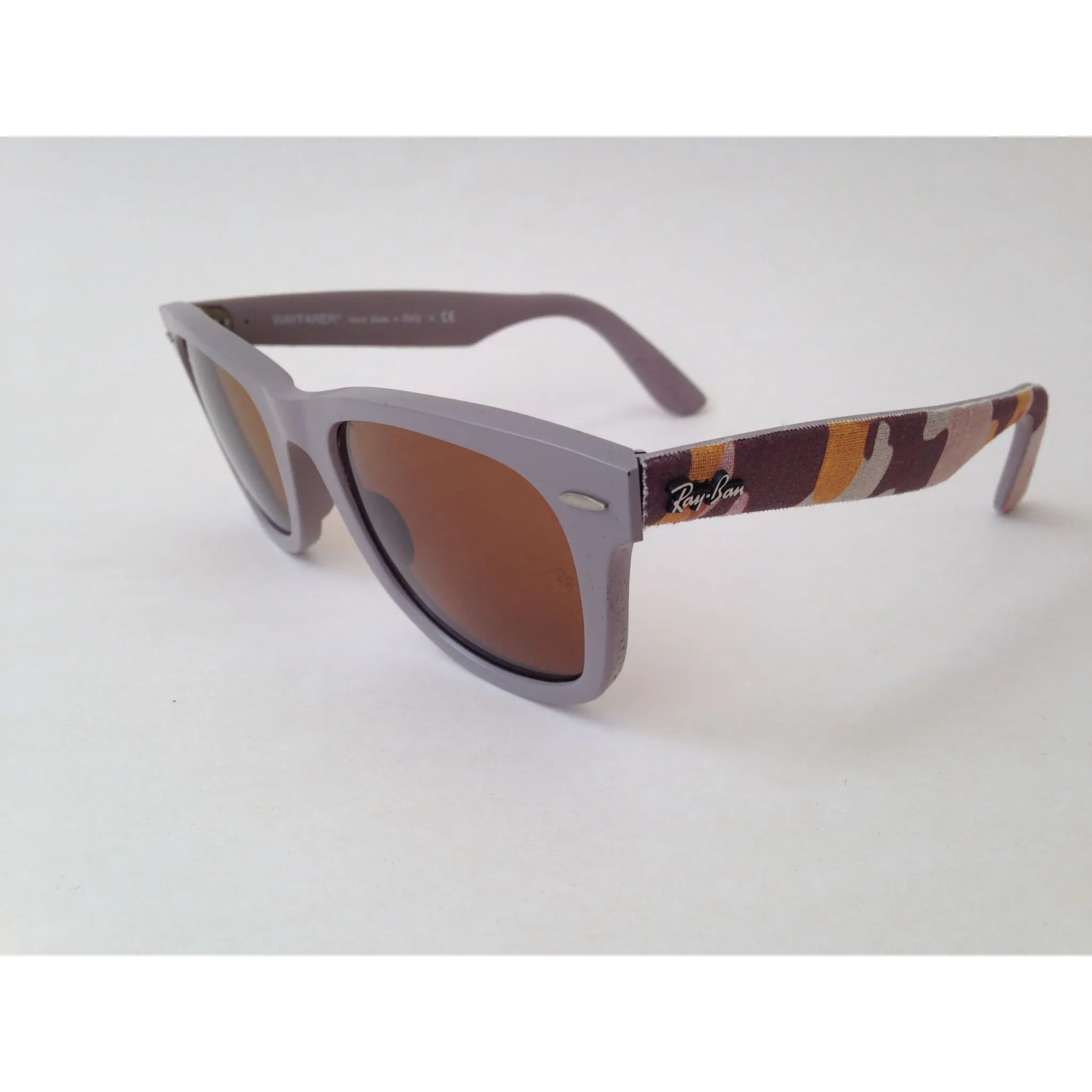 Ray-Ban Urban Camo Wayfarer Sunglasses Gray Matte Beige Frame Brown B-15 Lens