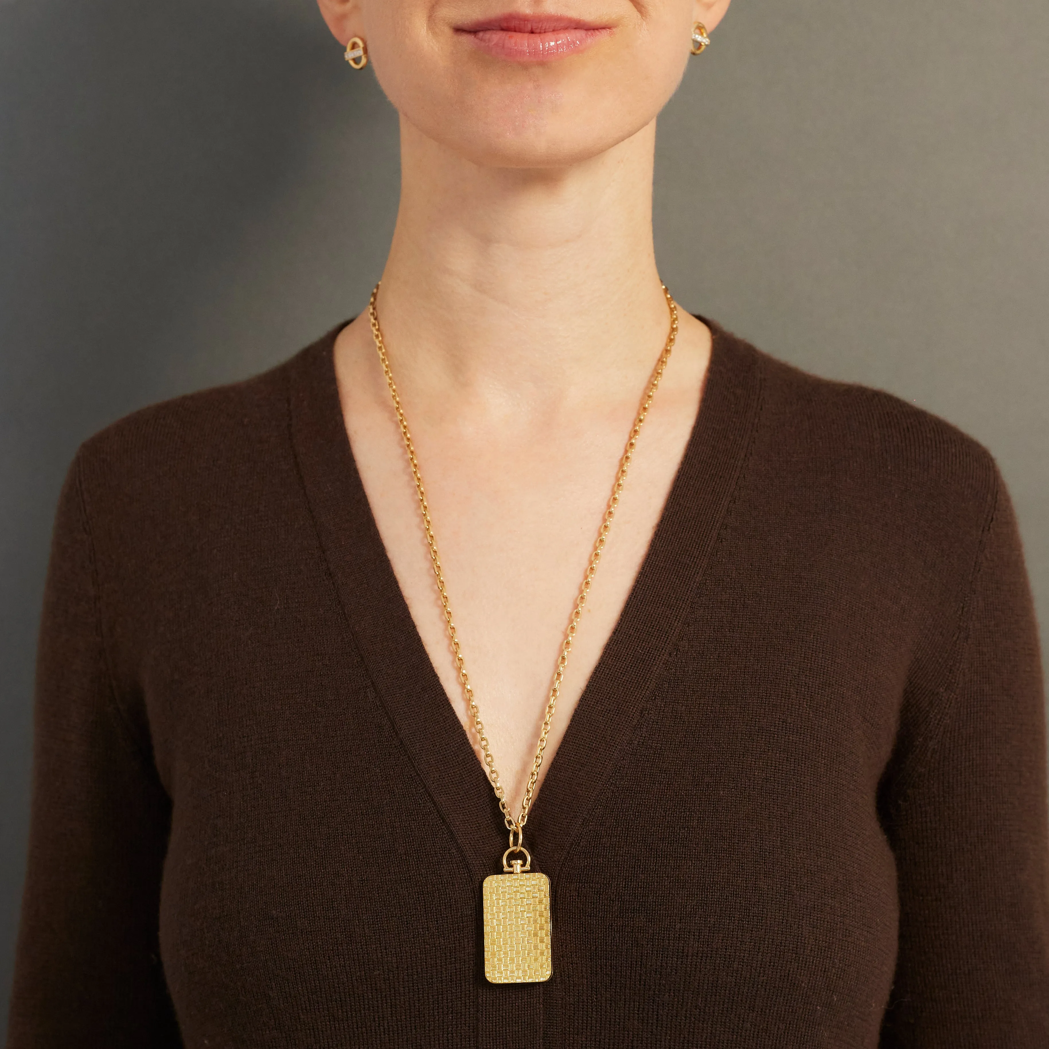 Rectangle Chess Photo Locket 18k Yellow Gold (Double Sided Chess)
