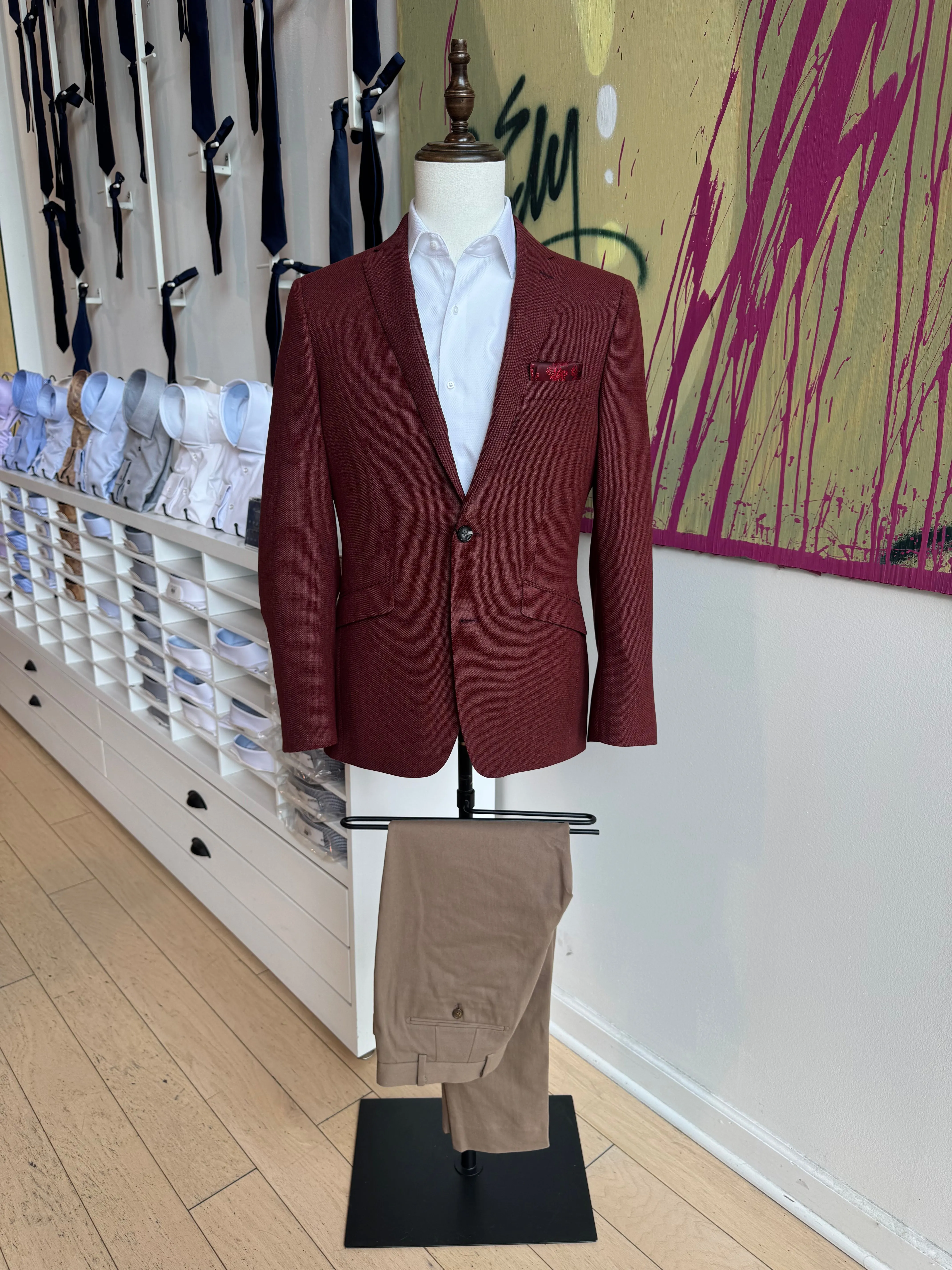 Red Italian Hopsack Blazer