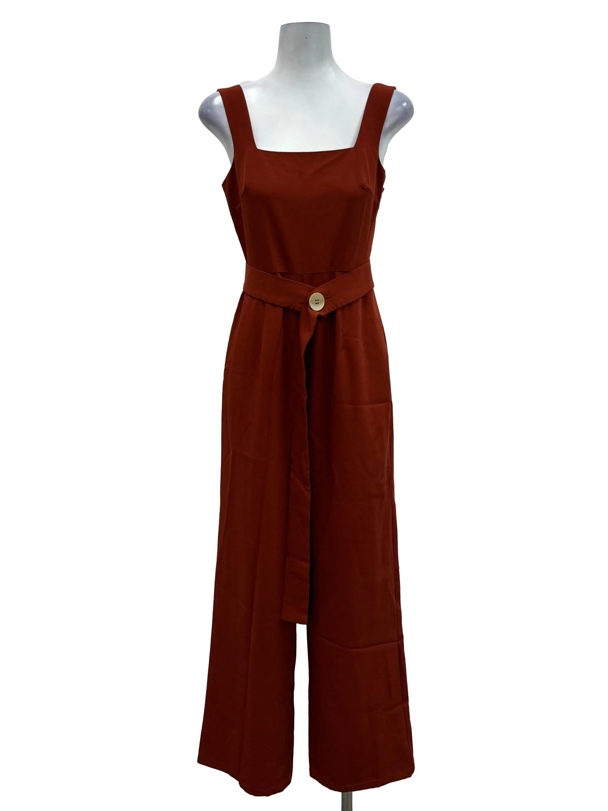 Red Square Neck Sash Jumpsuit OSN