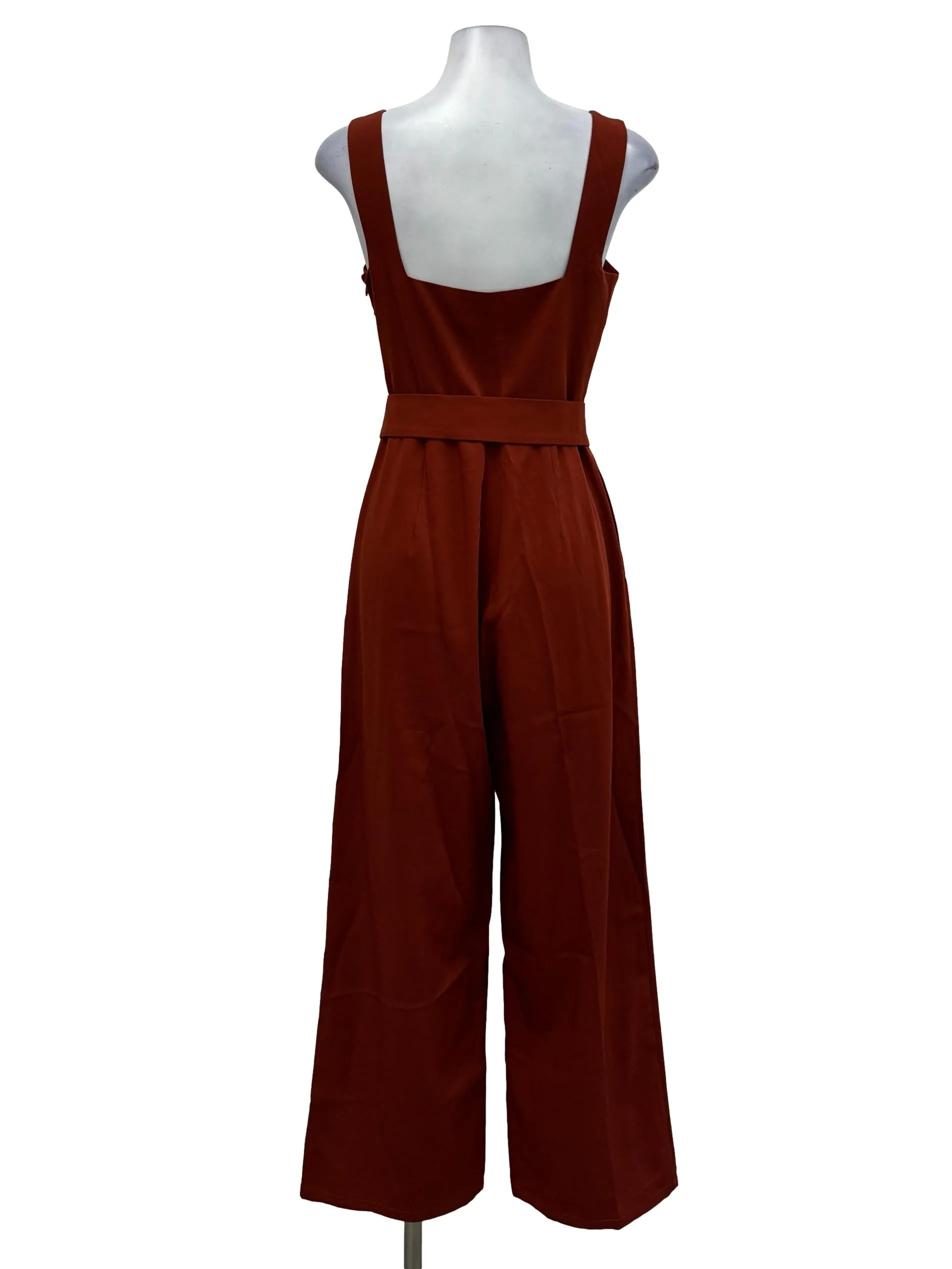 Red Square Neck Sash Jumpsuit OSN