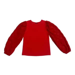 Red Textured-Sleeve Top