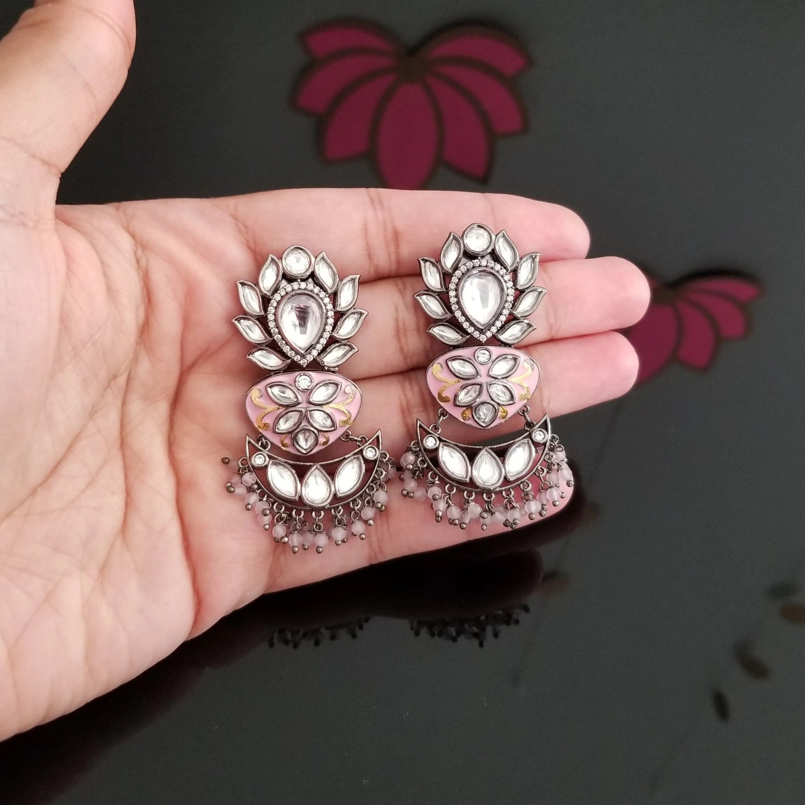 Reserved For Divya Chakkilam Foil Kundan Meenakari Hangings 1702