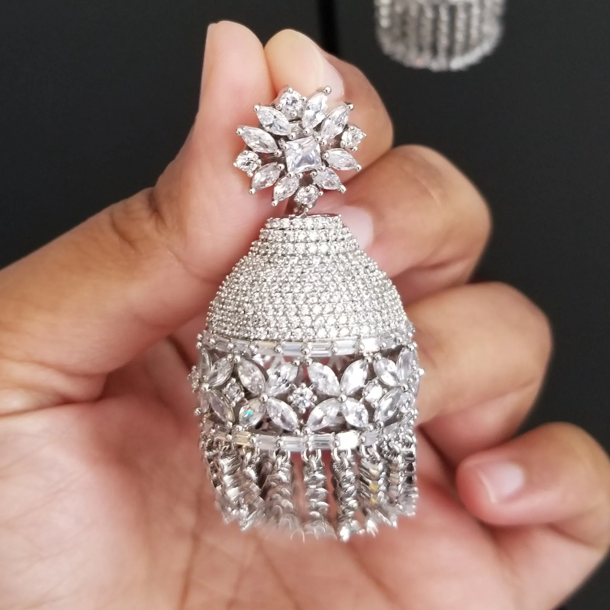 Reserved For Sahiti Chowdary Cz Jhumkis With Rhodium Plating ST11