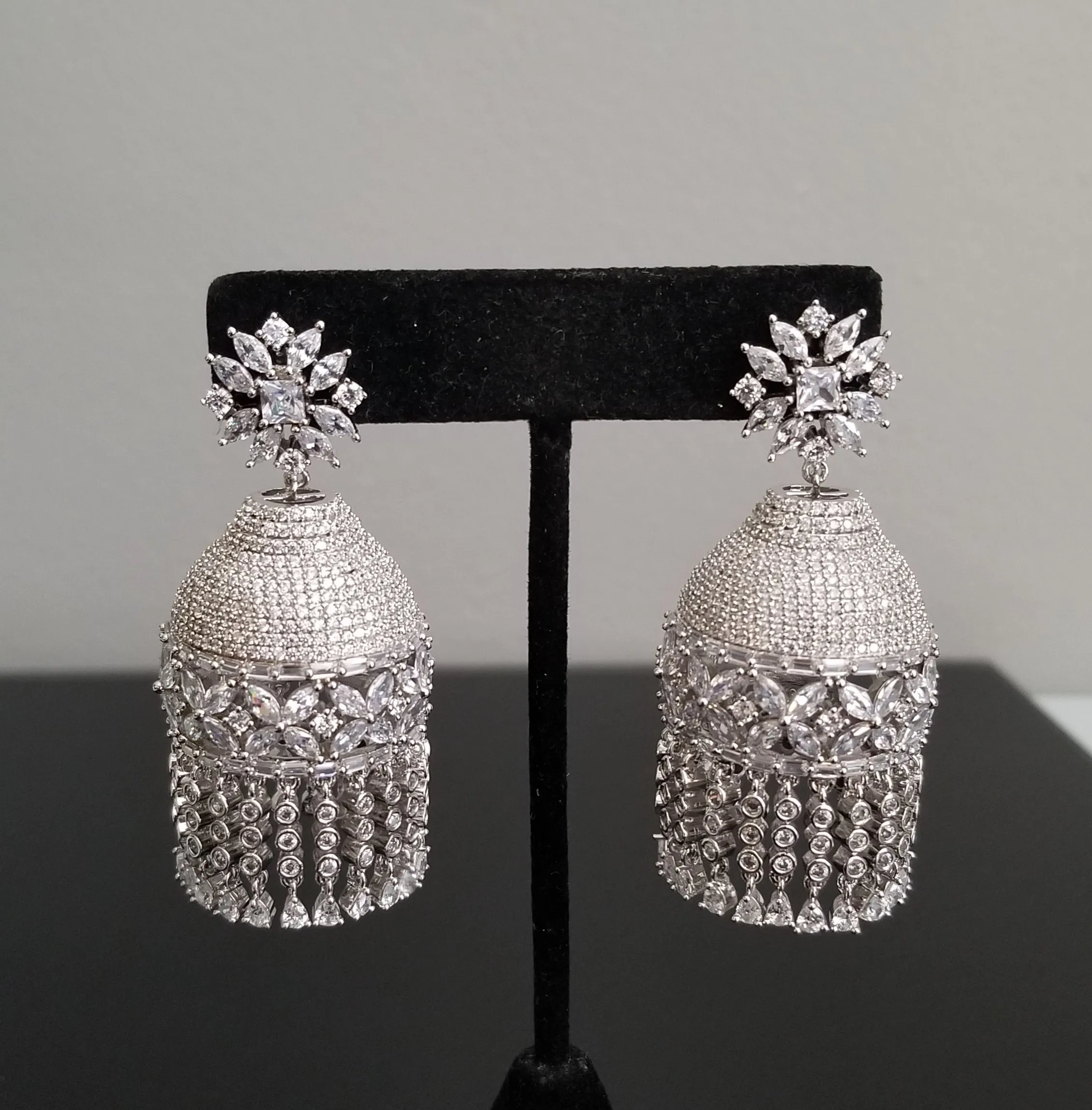 Reserved For Sahiti Chowdary Cz Jhumkis With Rhodium Plating ST11