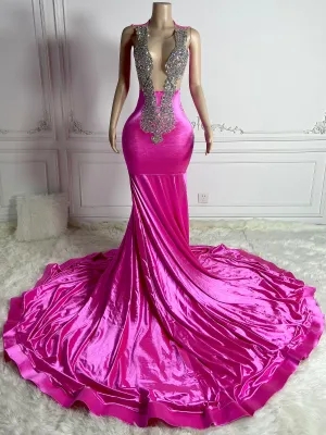 Rosy Sheer Elegance Maxi Gown