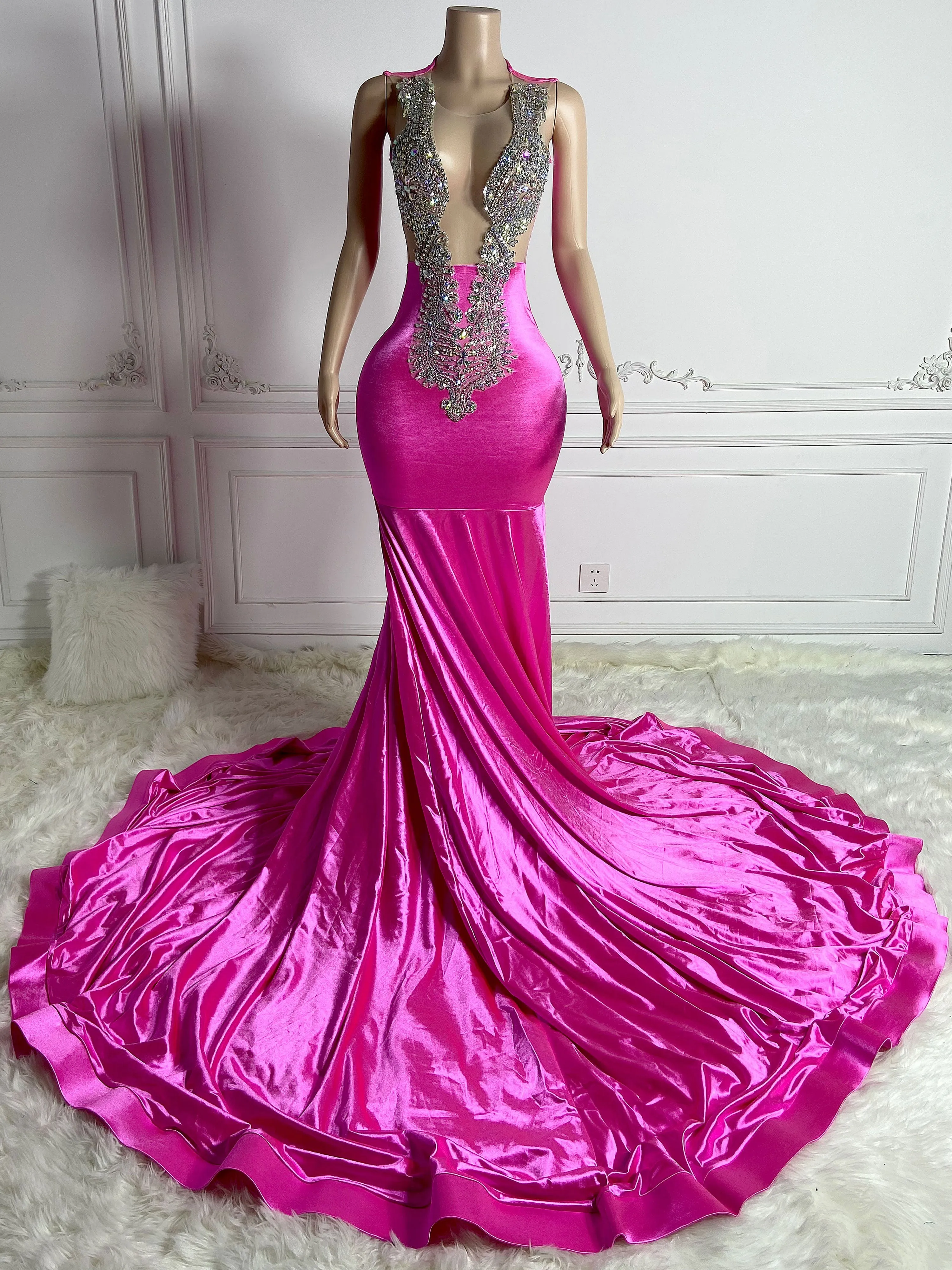 Rosy Sheer Elegance Maxi Gown