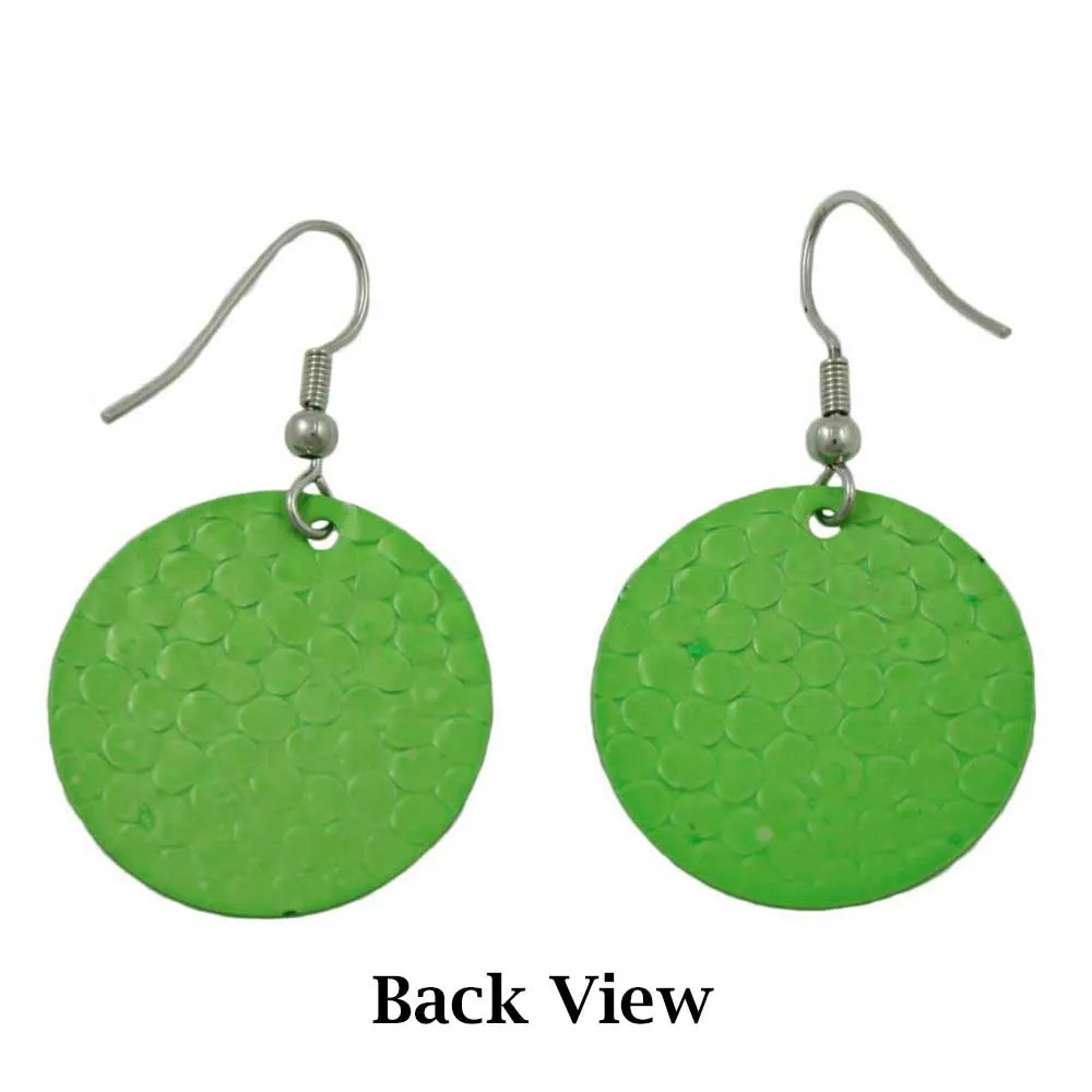 Round Apple Green Textured Disc Pierced Earring - FE403GN