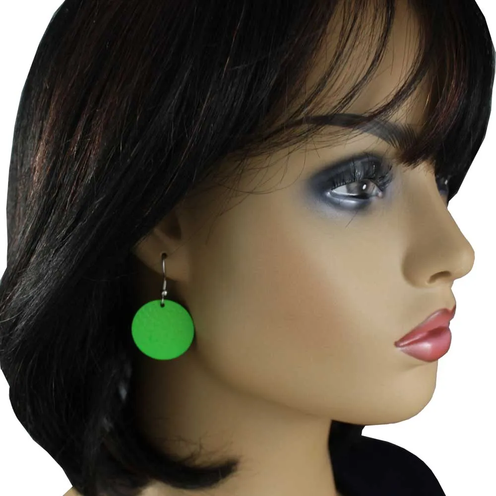Round Apple Green Textured Disc Pierced Earring - FE403GN