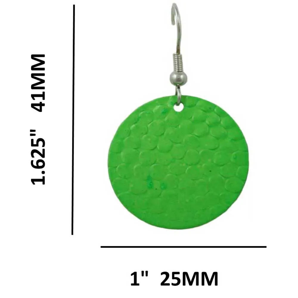 Round Apple Green Textured Disc Pierced Earring - FE403GN
