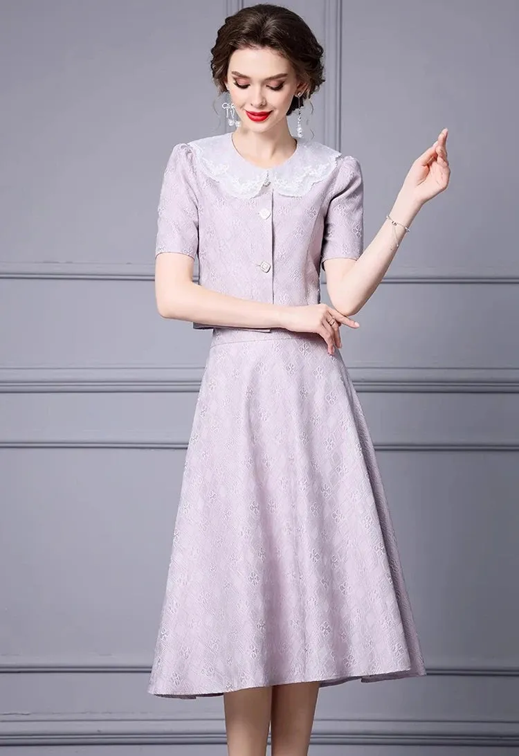 Ryan Jacquard Peter Pan Collar Single Breasted Tops High Waist Half skirt Two piece set