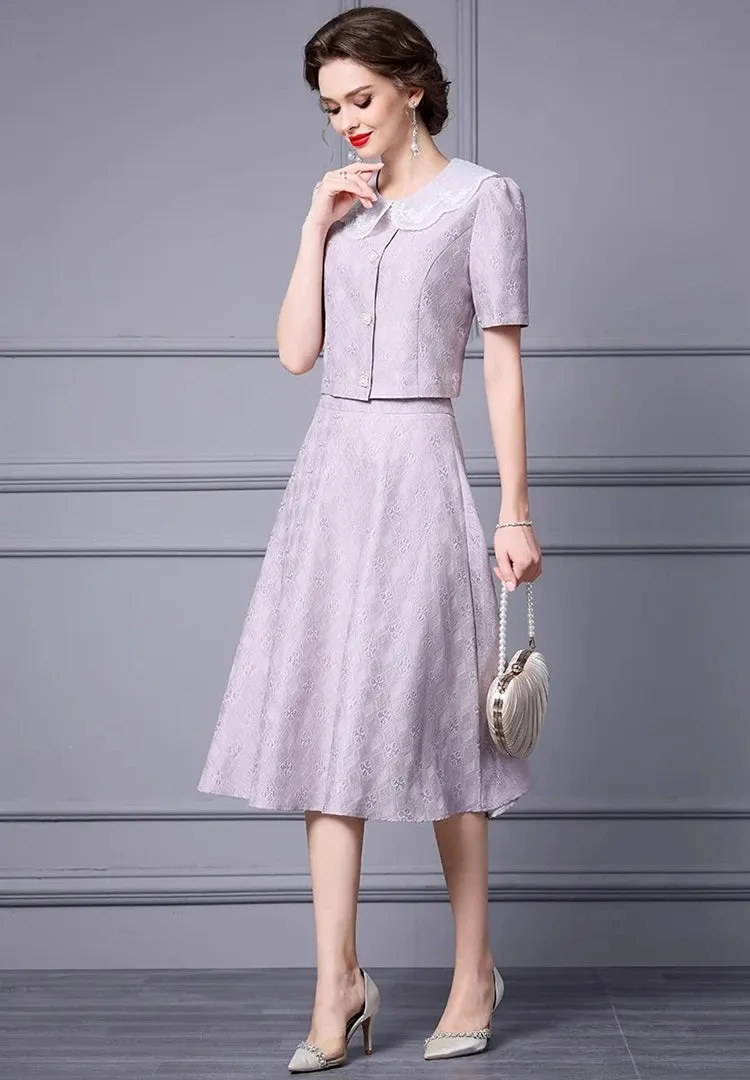 Ryan Jacquard Peter Pan Collar Single Breasted Tops High Waist Half skirt Two piece set