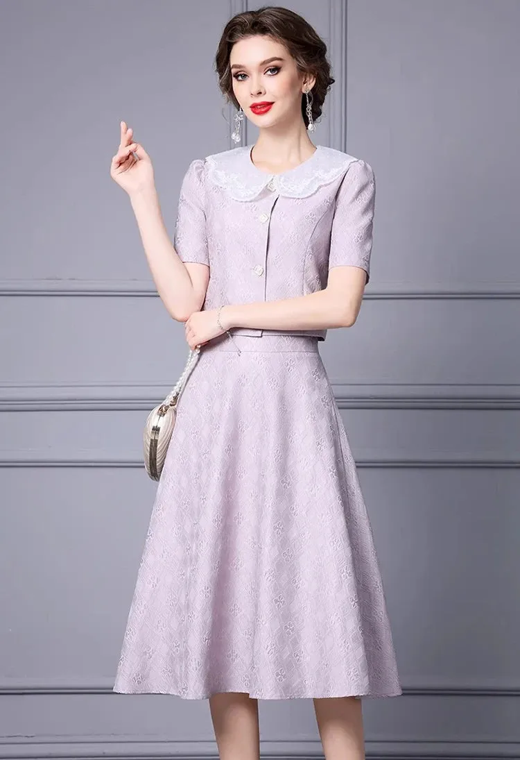 Ryan Jacquard Peter Pan Collar Single Breasted Tops High Waist Half skirt Two piece set